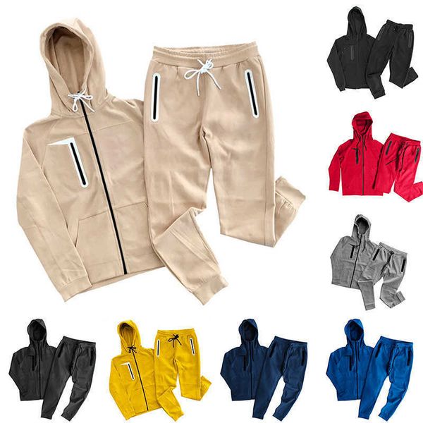 

men's tracksuits sports fitness casual suit fall new youth solid color hooded coat zipper hoodie grey black khaki sweatpants g221011, Gray