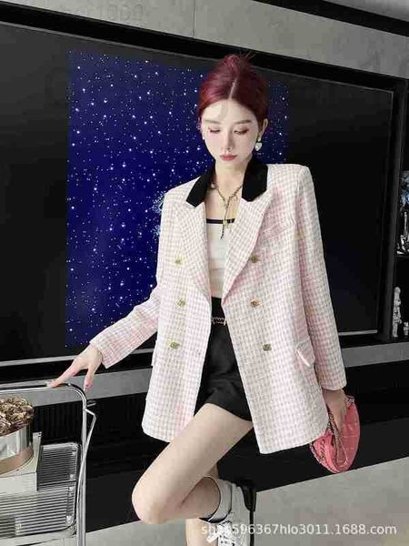 

women's jackets designer 2022 autumn new middle ancient woven suit coat pink thousand bird grid long sleeve with brooch 157374 qw9q, Black;brown