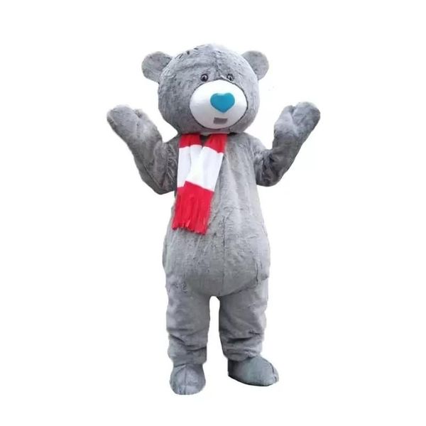 

gray teddy bear mascot costume cartoon character outfit suit group p big party, Red;yellow