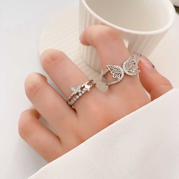 

cluster rings kisswife fashion crystal butterfly rings for women girls silver color zircon open adjustable finger rings wedding jewelry fema, Golden;silver