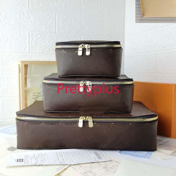 

fashion m43690 brown flower storage box leather travel jewelry boxs new set designers travel storage box luggage fashion trunk boxs suitcase