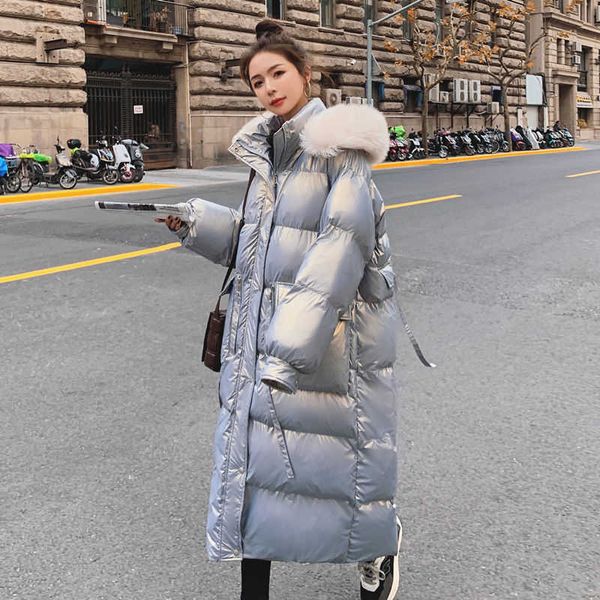 

women's down parkas winter down padded jacket women's mid-length over the knee 2022 loose and thick large fur collar cotton-padded, Black
