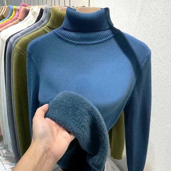 

women's knits tees turtle neck winter sweater women elegant thick warm female knitted pullover soft loose basic plush knitwear jumper s, White