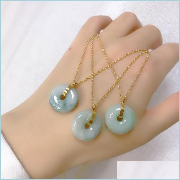

pendant necklaces necklacenatural jade emerald safety buckle transfer titanium steel colorfast chain simple atmospheric pendant neck dhzma, Silver