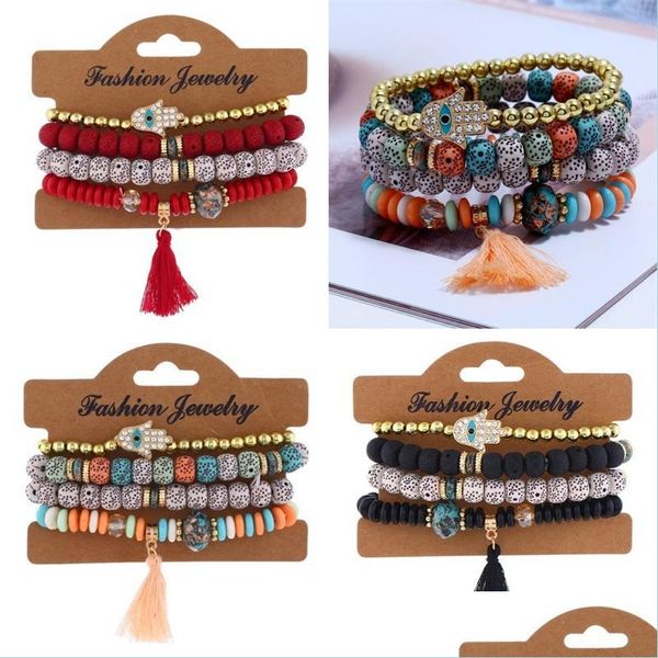 

beaded strands retro ethnic beads strands bracelet women jewelry fashion evil eye chain mtilayer tassels vintage charm bracelets 4 dhfqi, Black