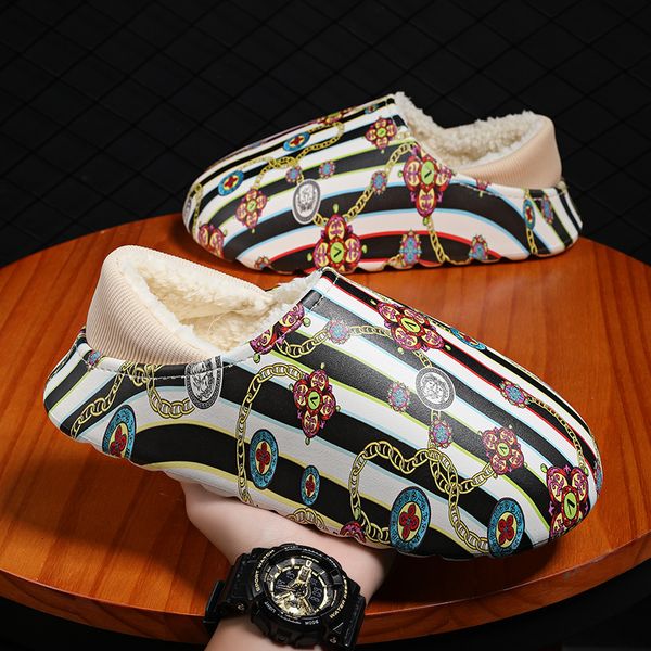 

men's and women's slippers cotton plush slippers mens platform all printed women's sandals trendy warm two wear slippers loaf, Black