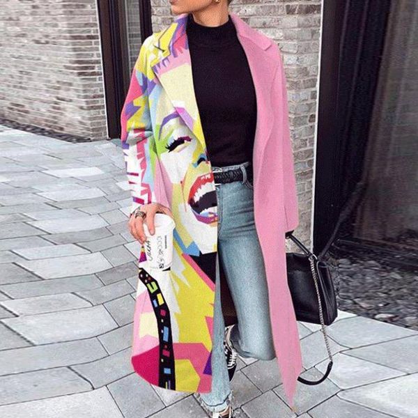 

women's fur & faux fur colorblock plaid long sleeve lapel jacket print dragon and phoenix woolen coat, Black