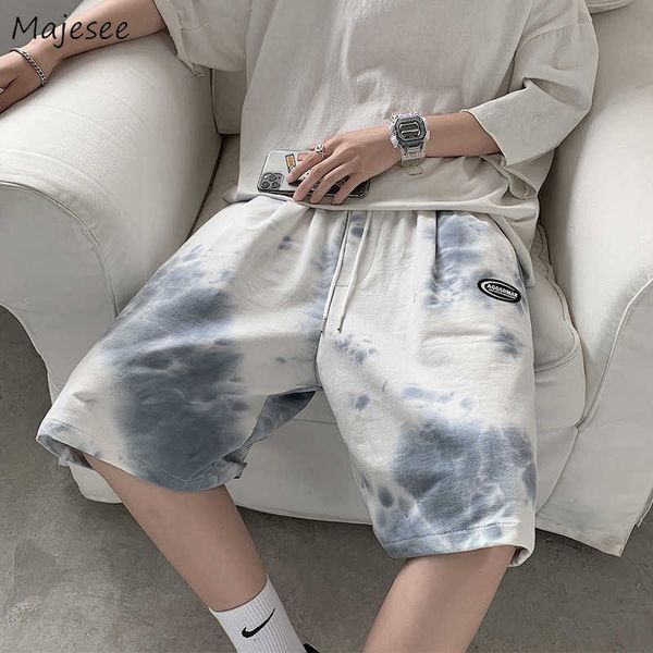 

men's shorts men printed tie dye elastic waist casual korean style fashion hip-hop letter plus size s-3xl dents couple all-match g22101, White;black