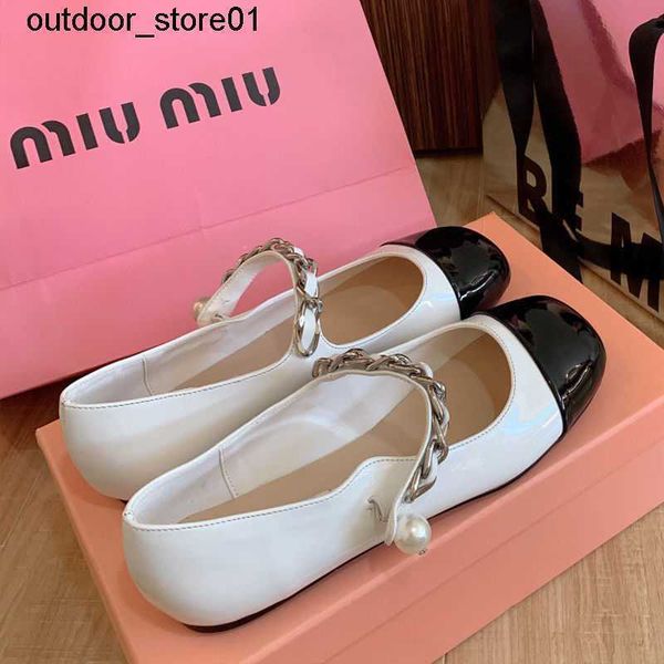 

dress shoes high set version designer miu pearl flat mary jane leather shoe spring autumn new style flat single sneakers, Black