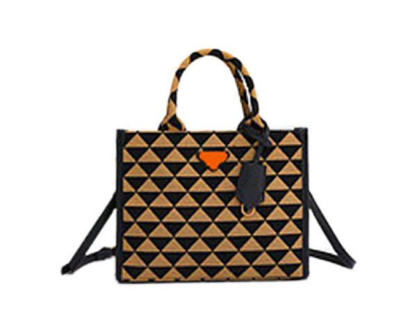 

triangle cleo bag designer tote bags symbole jacquard fabric luxurious contrast embroidered leather fashion handy messenger handbag sac de j