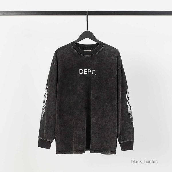 

men's hoodies galery designer dept sweatshirts american fashion brand flame sleeve old washed long sleeved t-shirt men women's bas, Black