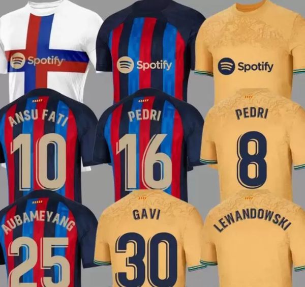 

22/23 lewandowski ansu fati soccer jersey custom ferran adama auba christensen o. dembele pedri memphis dest gavi barcelona maillots footbal, Black;yellow
