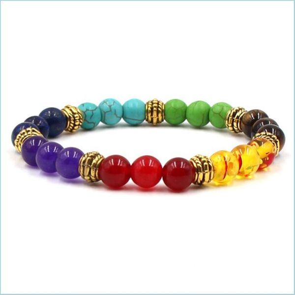 

beaded strands 8mm mitcolor rainbow elastic lava natural stone beads agate onyx bracelet buddha turquoise lapis lazi jewelry drop d dhzws, Black