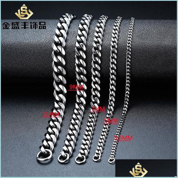 

link chain fashion jewelry men bracelet women chains stainless steel link bracelets bangle gold sier black color m-11mm 3361 drop d dhv2s