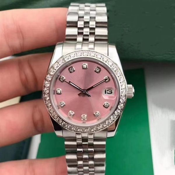 

women's mechanical watch 316l silver steel 28/36/41mm dial set with diamond automatic wind up china's advanced movement pink surfa, Slivery;brown