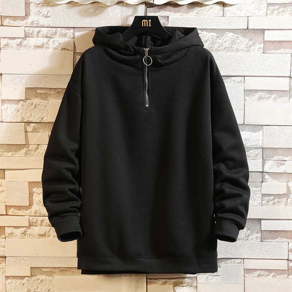 

fleece hoodie japan style casual spring autumn new arrived black grey sweatshirt men's thick fleece hip hop high streetwear srbk