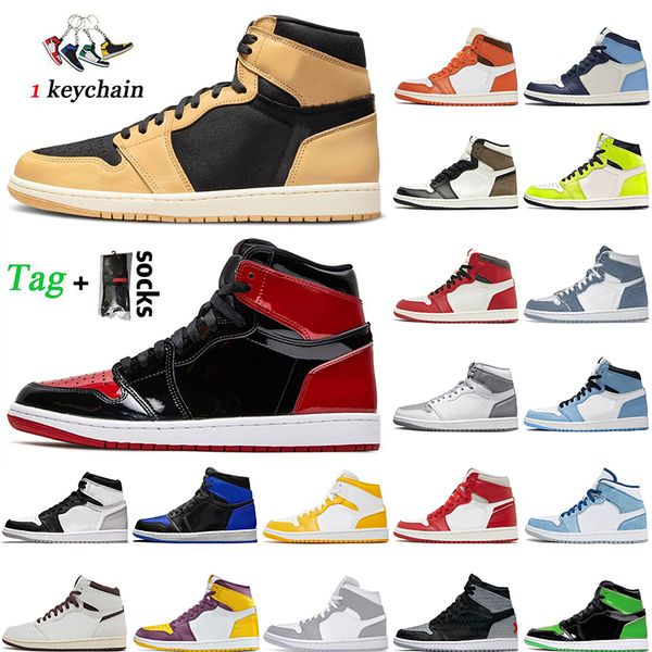 

with socks jumpman 1 1s basketball shoes high og women mens denim starfish lost found heirloom stealth university gold mid french blue paten