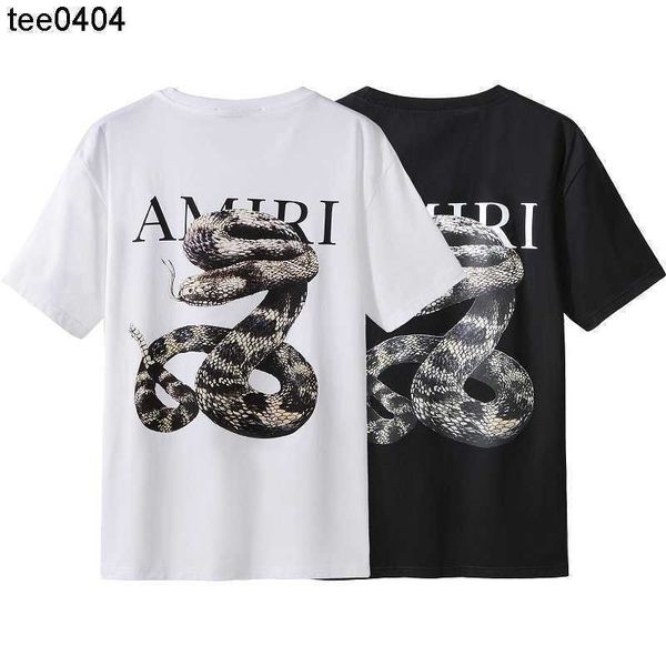 

street fashion brand amirs snake print men's loose t-shirt, White;black