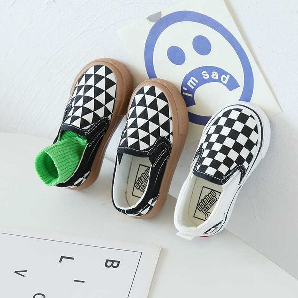 

flat shoes spring summer single canvas shoe white black plaid children' casual lazy shoes boys girls' versatile board shoes 1-8 y, Black;grey