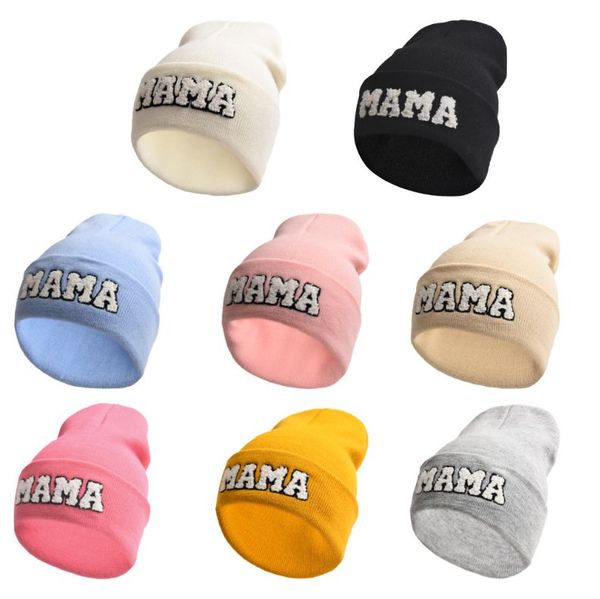 

winter knitted hats mama beanie monogram embroidered woolen skull caps parent-child candy sports windproof knit headgear outdoor crochet sku, Yellow