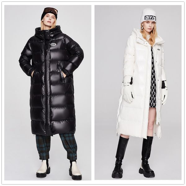 

winter trend womens white duck down jacket long oversized warm jackets designer outdoor casual coat, Black
