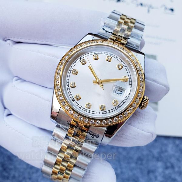 

mechanical women's watch 37mm stainless steel calendar sapphire glass waterproof diamond inlaid fashion watch, Slivery;brown