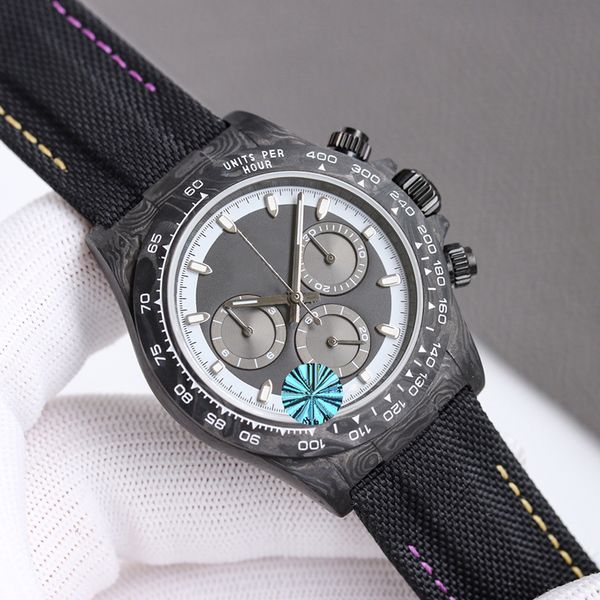 

mens watches carbon structure automatic imported mechanical movement wristwatch sapphire wristwatches 40mm canvas strap, Slivery;brown