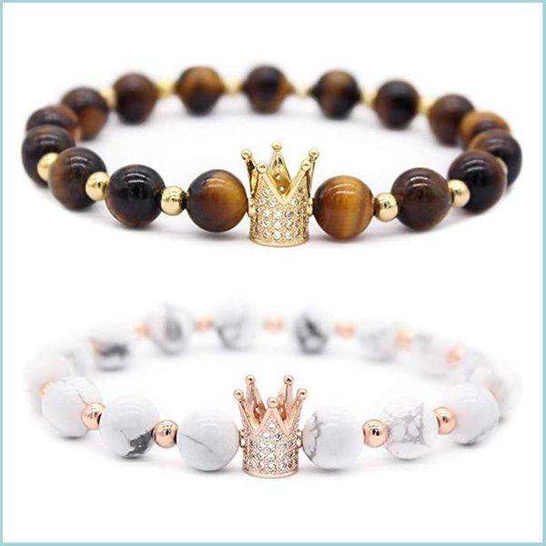 

beaded strands 8mm natural stone beaded strands round beads jewelry bracelets fashion european and american new crown micro-inlaid dhmec, Black