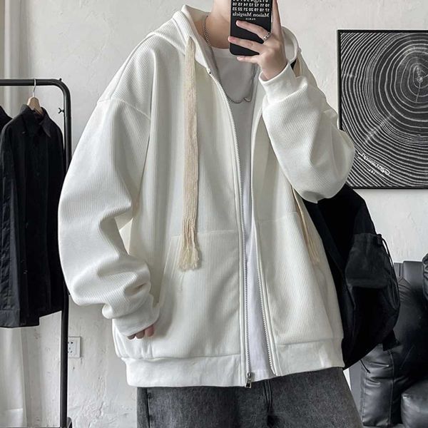 

men's hoodies sweatshirts mens fashion solid color zip up long sleeve oversized hooded jaet coat men harajuku streetwear g221011, Black
