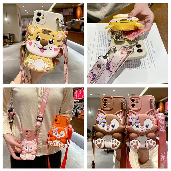 

super cases cute fox tiger wallet card pocket silicon phone case for iphone 14 pro max 11 12 13pro x xs xr 7 8 plus se 2 lanyard cover