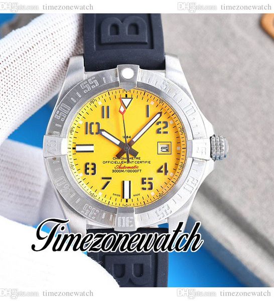 

43mm ii dive seawolf a17331101i1s2 automatic mens watch a17331101 steel case yellow dial white number markers rubber strap watches twbe time, Slivery;brown