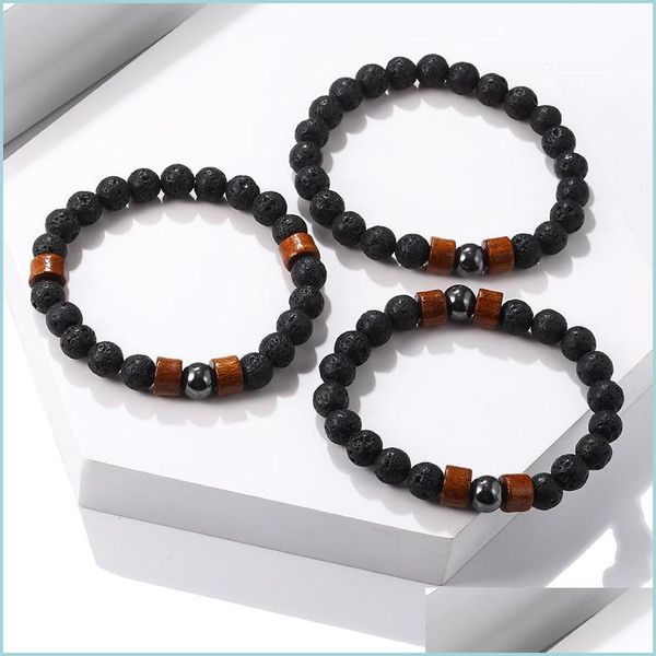 

beaded strands wooden ball beads manual hand series of mens and womens fashion national wind bracelet lava stone 324 j2 drop delive dhwsm, Black