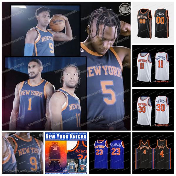 

ny 11 jalen brunson knick 2022 basketball jersey julius randle evan fournier 23 robinson derrick rose rj barrett isaiah hartenstein cam, Black;red