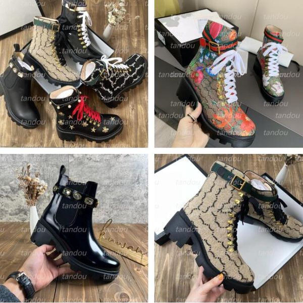 

women leather ankle boot designer womens boots fashion desert doubles g bee crystal winter shoes beige ebony fabric booties quality size 35-, Black