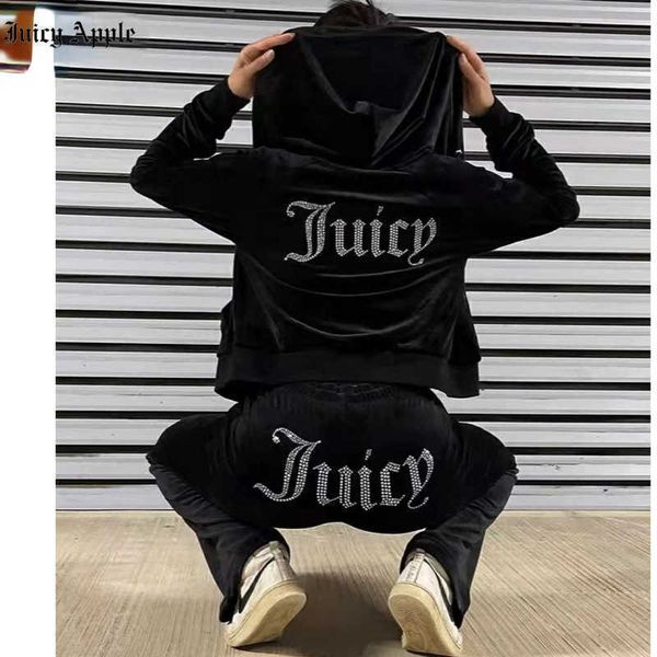 

juicy apple women's tracksuits velvet sewing suits outfit two piece jogging set velour sweatshirt hoodie pants suit womens y2k, White
