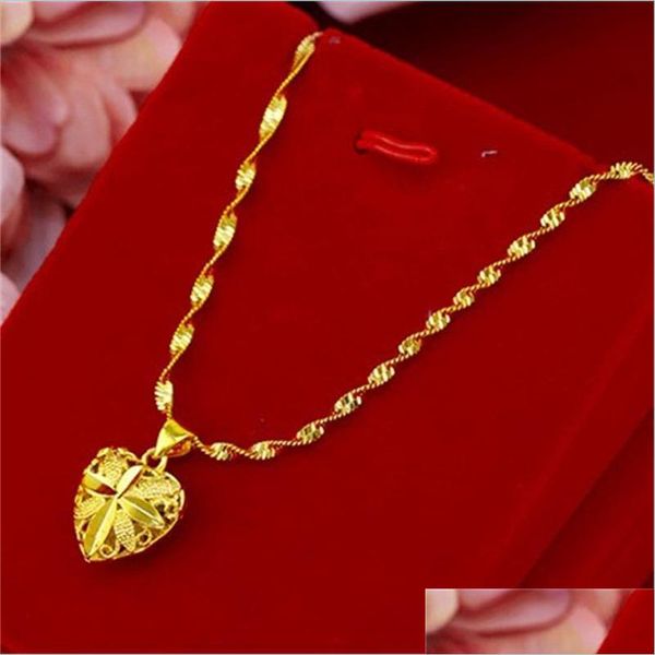 

pendant necklaces fashion real 18k gold necklace pendant for women wedding engagement jewelry love heart chain choker birthday gifts dhxjv, Silver
