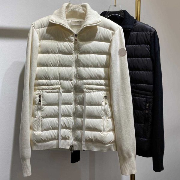 

designer maya women's down jackets french brand knit patchwork coat embroidered armbands drawstring waist size s, Black;brown