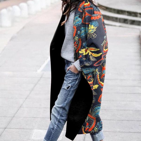 

women's fur women's woolen coat autumn and winter fashion casual printing long jackets retro warm 2022 clothing, Black