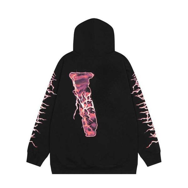 

big sweater designer hoodie autumn winter printing lightning v men's hooded coat loose casual women's long sleeve pullover, Black