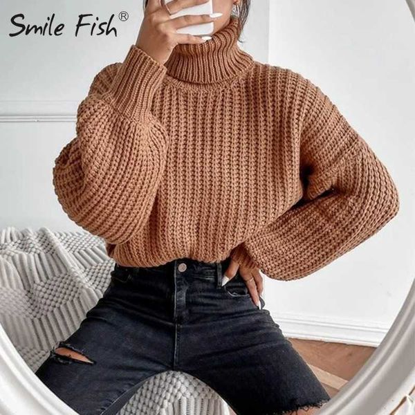 

women's knits tees 2022 women fashion jumper knitted sweater vintage long sleeve loose female pullovers turtleneck chic khaki pullover, White