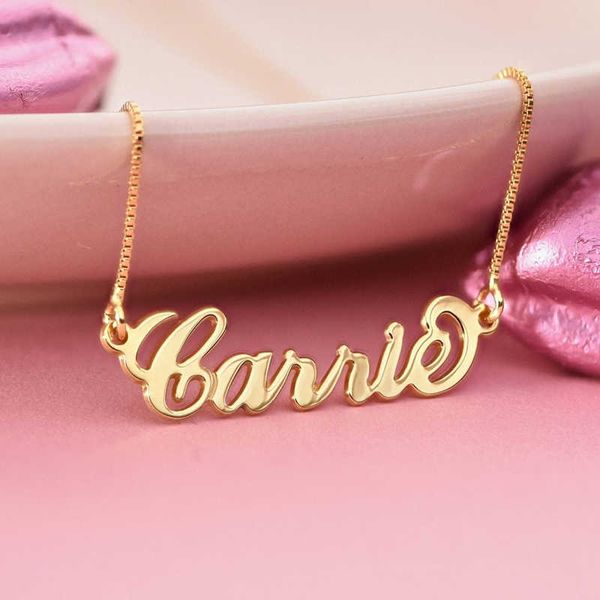 

pendant necklaces custom box chain name necklace cute mermaid tail at the ending of baby girl nameplate pendant necklace personalized jewelr, Silver