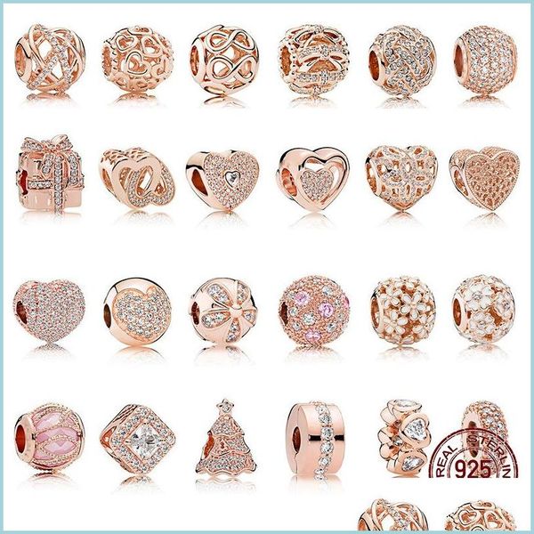 

silver 925 sterling sier rose gold love heart zircon series pendant diy fine beads fit original pandora charm bracelet jewelry drop dhcfk, Black
