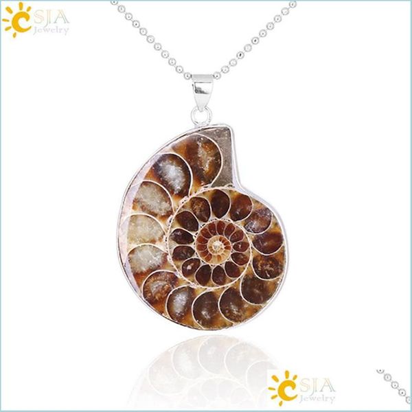 

pendant necklaces natural stones pendants ammonite fossils seashell snail ocean reliquiae conch animal necklace statement men jewell dhalb, Silver