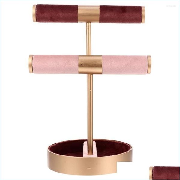 

jewelry pouches bags jewelry pouches 2-tiers display stand holder t-bar bracelets anklets tool drop delivery 2022 packaging dh7eb, Pink;blue