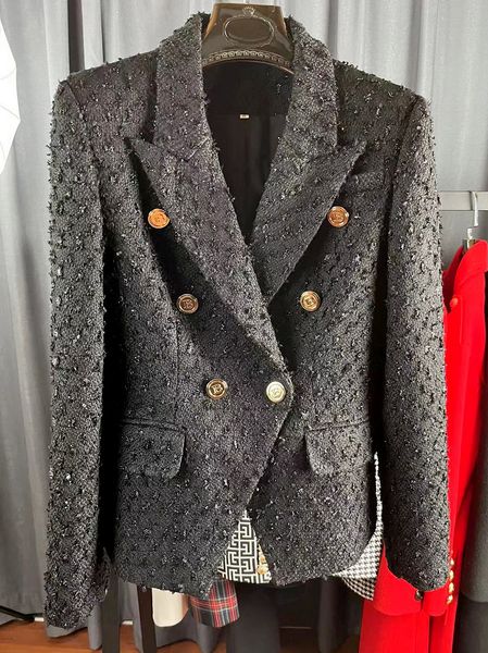 

high-quality lion button double-breasted temperament blazer, White;black