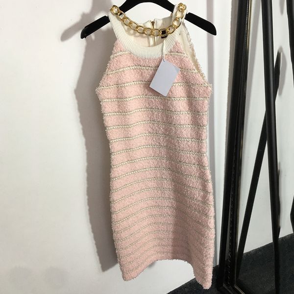 

chain designer women dresses fashion stripe sleeveless dress 2 colors knit elastic vest skirts dress, Black;gray