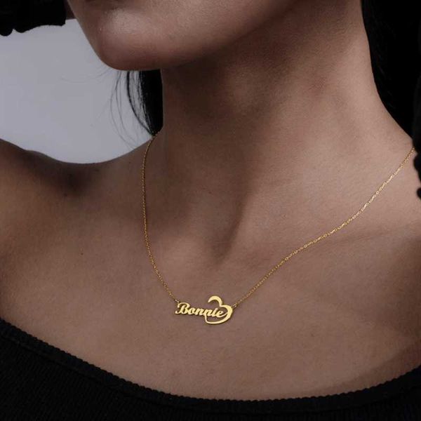 

pendant necklaces dainty heart pendant necklace custom name necklace personalized private id choker stainless steel fashion jewelry wedding, Silver