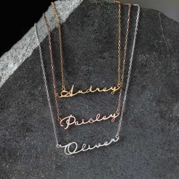 

pendant necklaces handwriting style personalized name necklace women fashion jewelry customized signature nameplate charm necklace gifts l22, Silver