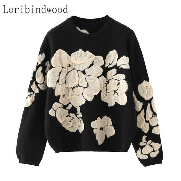 

women's knits tees 2021 autumn winter floral print sweater women knitted pullover femme sweaters knitted oversize black sweater jumper, White
