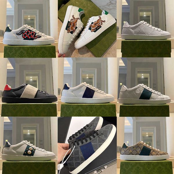 

designer mens trainers ace white sneakers women real leather shoes embroidery classic shoe python embroidered bees tiger 36-48 no9, Black